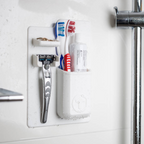 Close-up of the silicone toothbrush holder and storage compartments