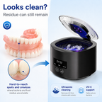 White ultrasonic denture cleaner with UV-C light on a countertop