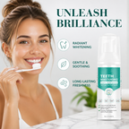 Whitening mousse bottle displayed against a clean, bright background
