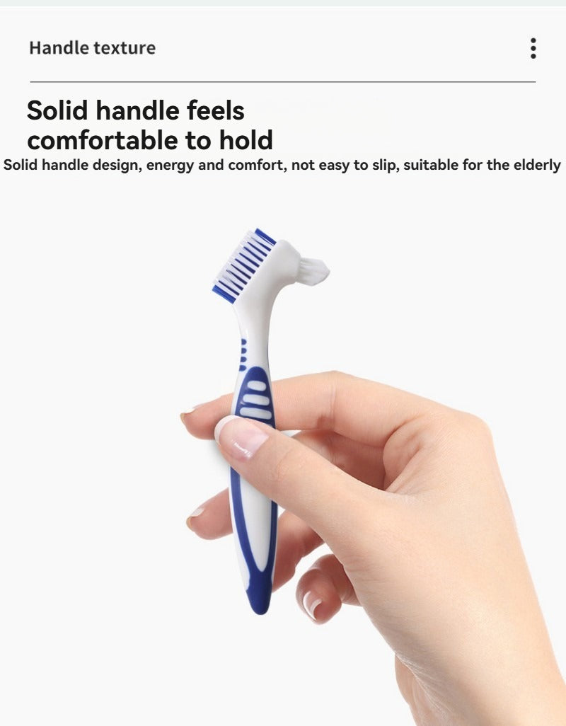 Denture toothbrush with a compact design for travel bags