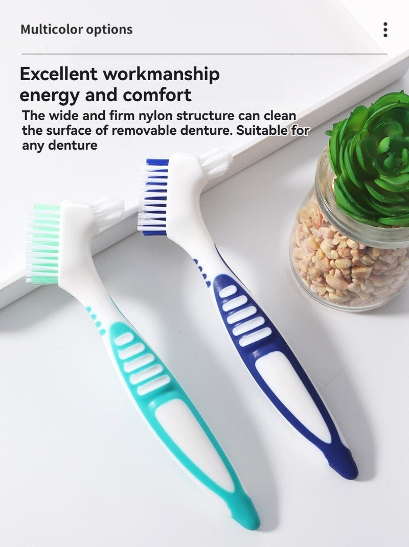 Portable denture toothbrush for convenient oral care