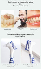 Denture toothbrush presented ready for travel and daily use