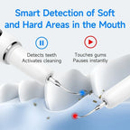 Ultrasonic dental cleaner positioned for removing surface stains from teeth