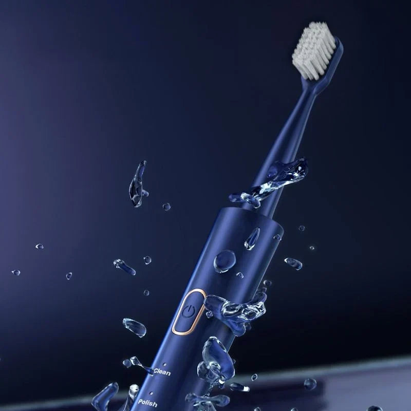 Electric toothbrush displaying its ergonomic handle design
