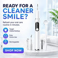 Ultrasonic dental cleaner shown from the front with its cleaning tip attached