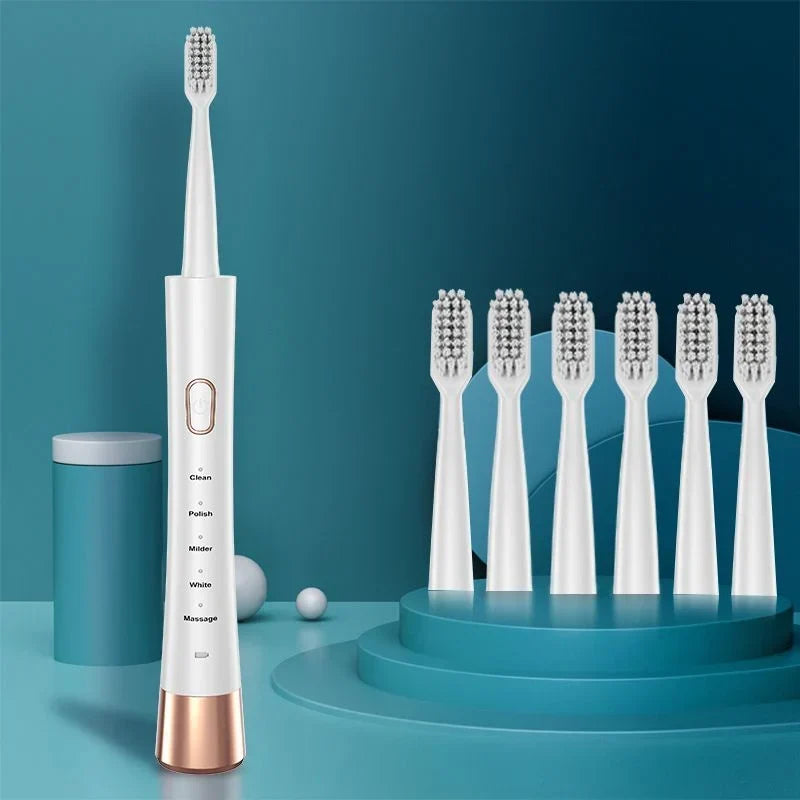 Electric toothbrush product view with brush head attached