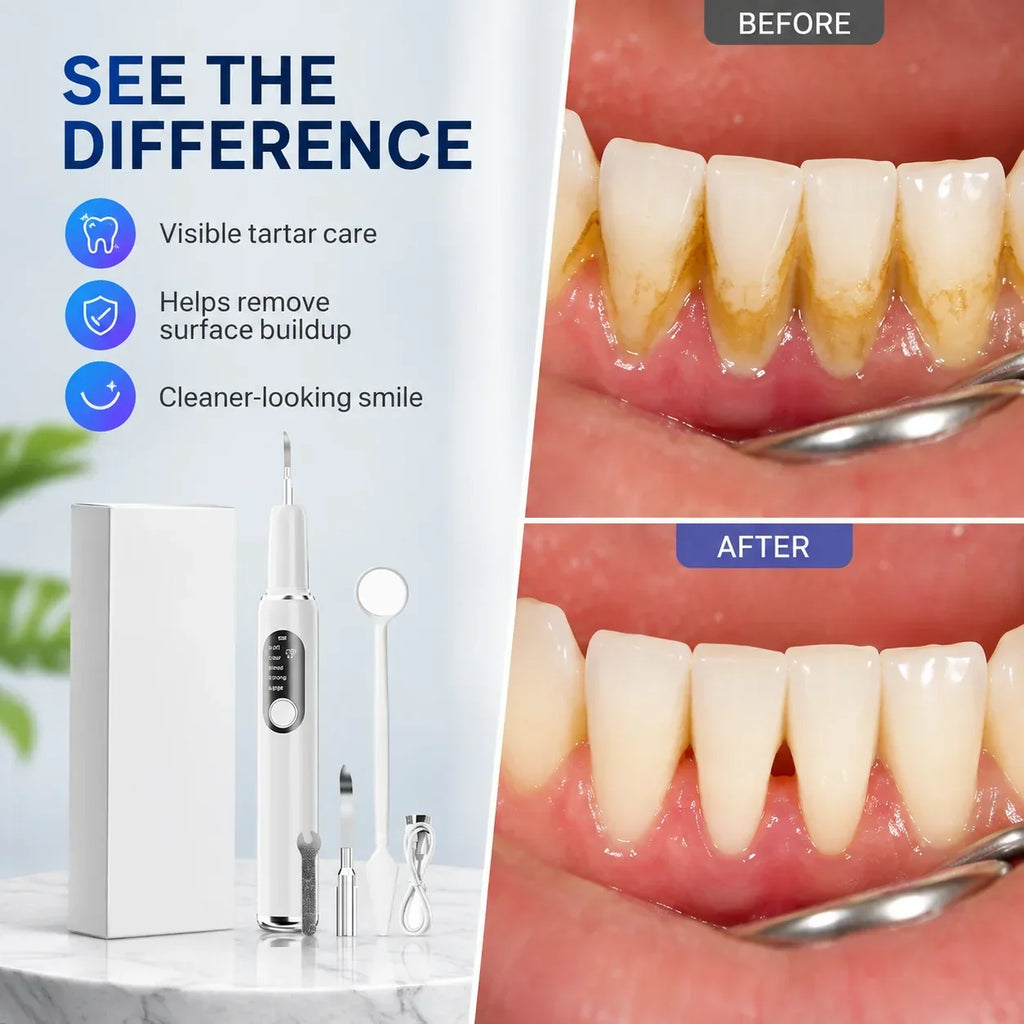 Ultrasonic dental cleaner displaying five cleaning modes for tailored oral care