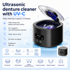 Dentures placed inside the ultrasonic cleaning bath