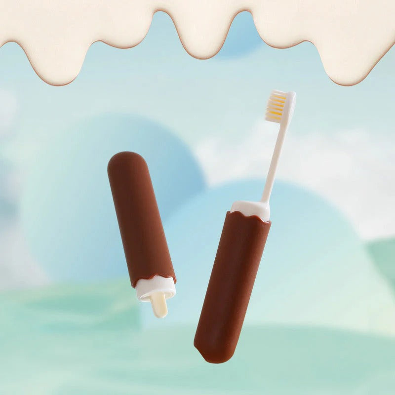 Foldable travel toothbrush and case presented together