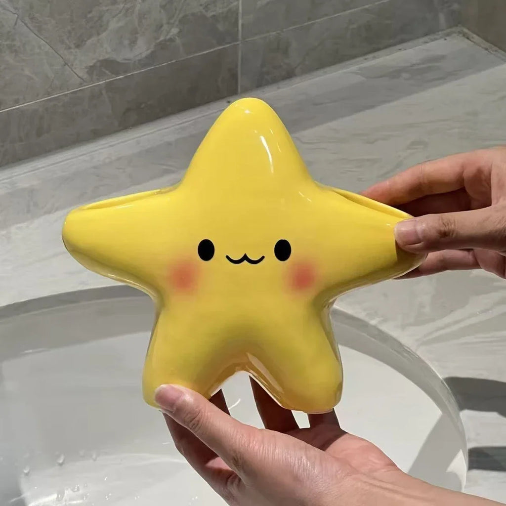 Star-shaped holder positioned on a bathroom surface