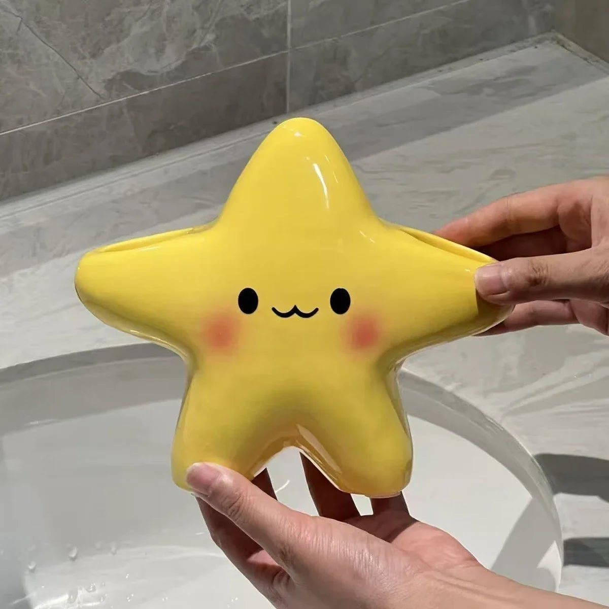 Star-shaped holder positioned on a bathroom surface