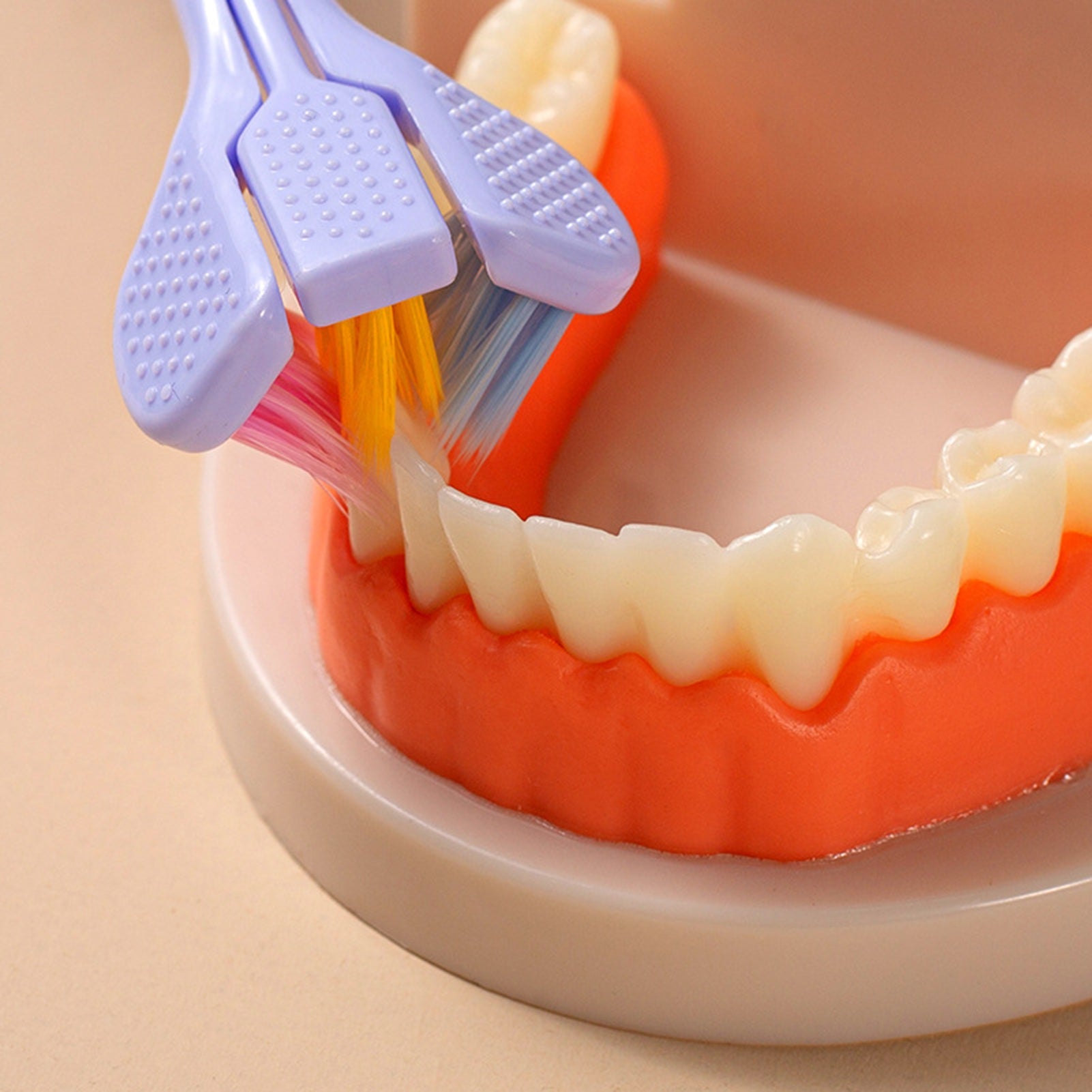 Three-sided toothbrush head with soft bristles for thorough cleaning