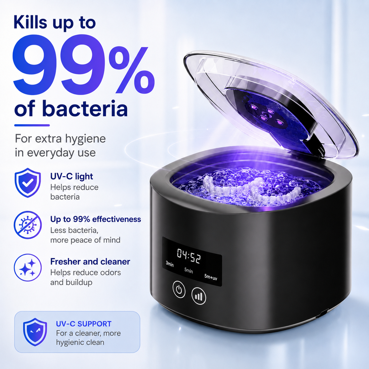 UV-C light denture cleaner providing hygienic at-home care