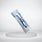 Close-up of the soft bristles on a denture toothbrush