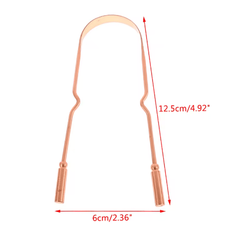 Reusable copper tongue cleaner shown from the front