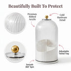 Covered vanity organiser displayed on a bathroom countertop