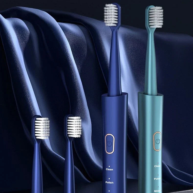 Electric toothbrush shown with its slim handle