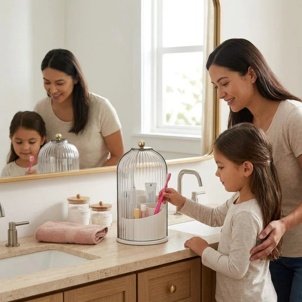 Compact bathroom storage organiser for a neat countertop