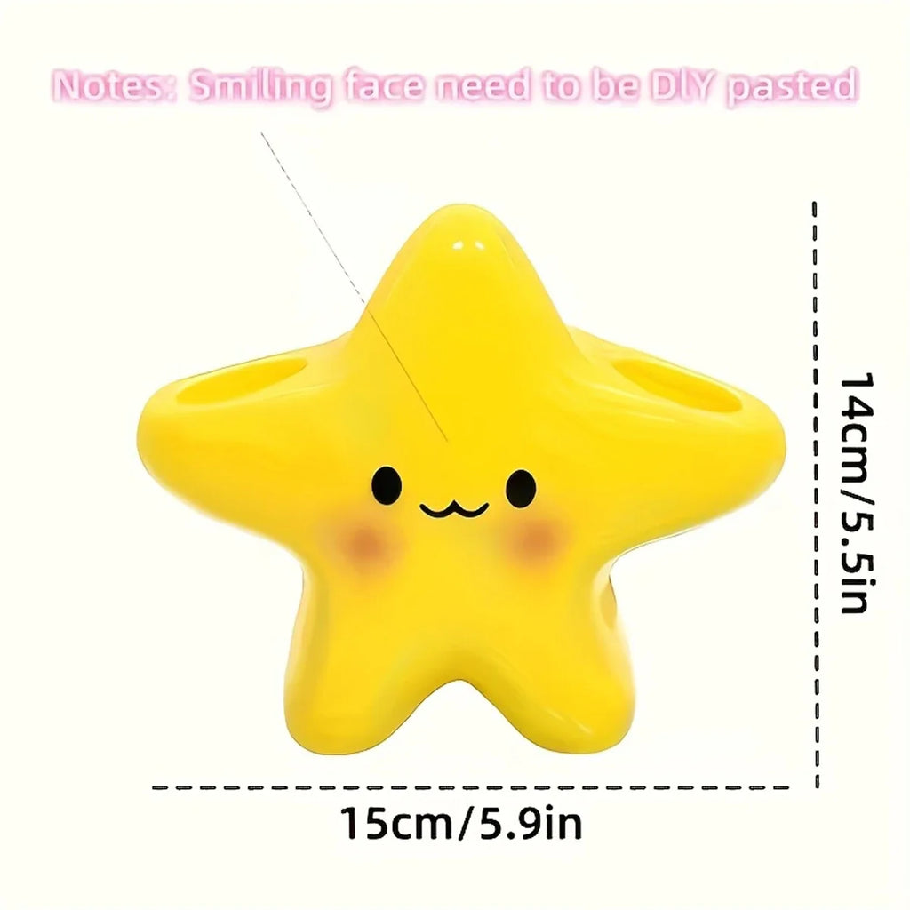Space-saving toothbrush holder displaying its star-shaped design