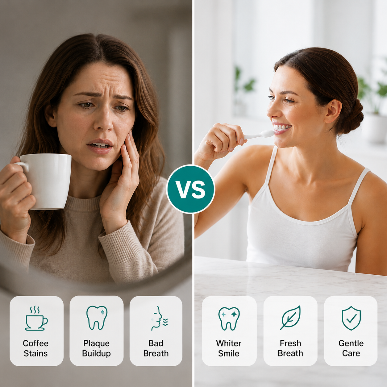 Person using teeth whitening mousse as part of an oral care routine