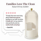 Covered organiser protecting bathroom essentials from dust
