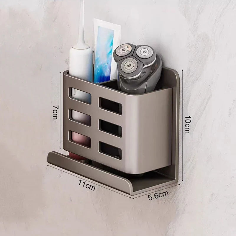 Space-saving wall shelf for bathroom toiletries and accessories