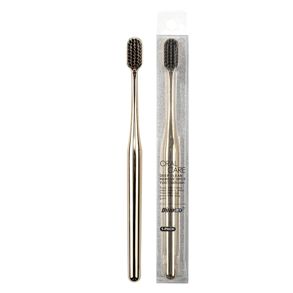 Luxury-style soft-bristle toothbrush in a silver finish
