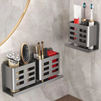 No-drill wall-mounted bathroom shelf with toothbrush holder