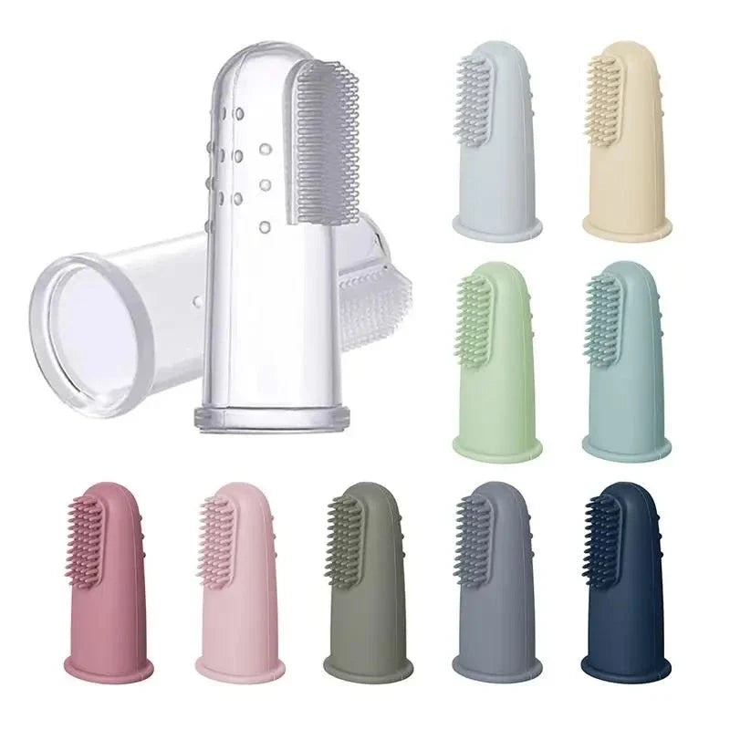 Soft silicone finger toothbrush designed for gentle baby gum care