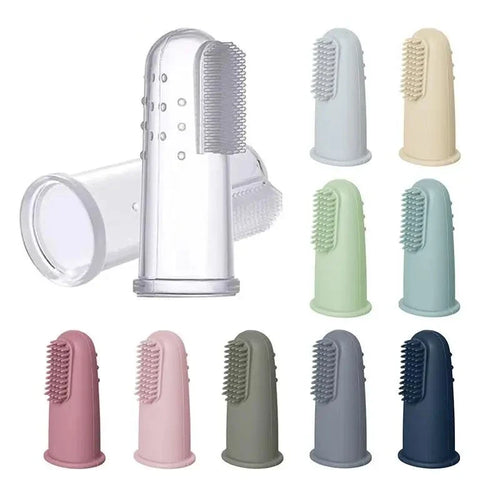 Soft silicone finger toothbrush designed for gentle baby gum care