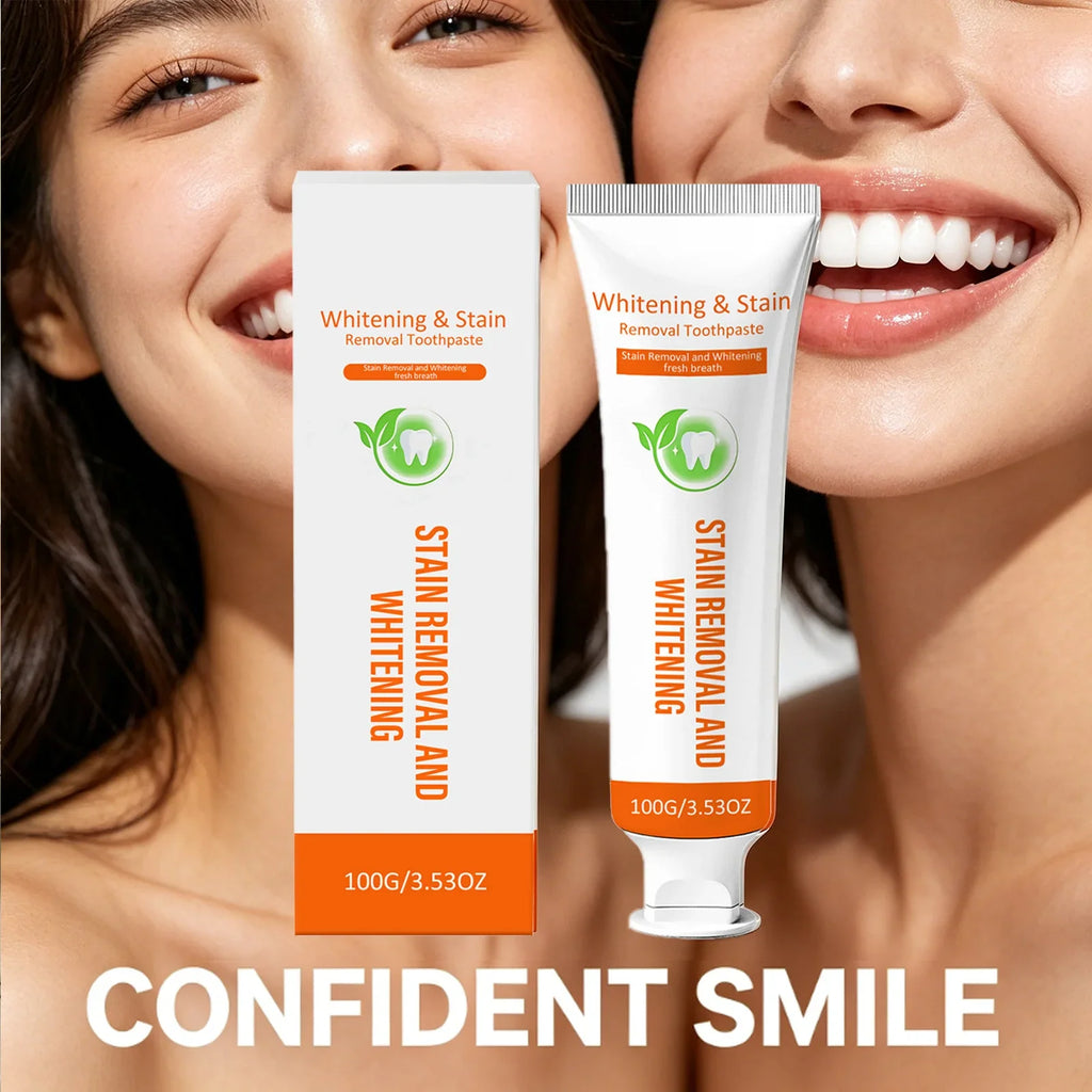 Whitening toothpaste packaging viewed from the front