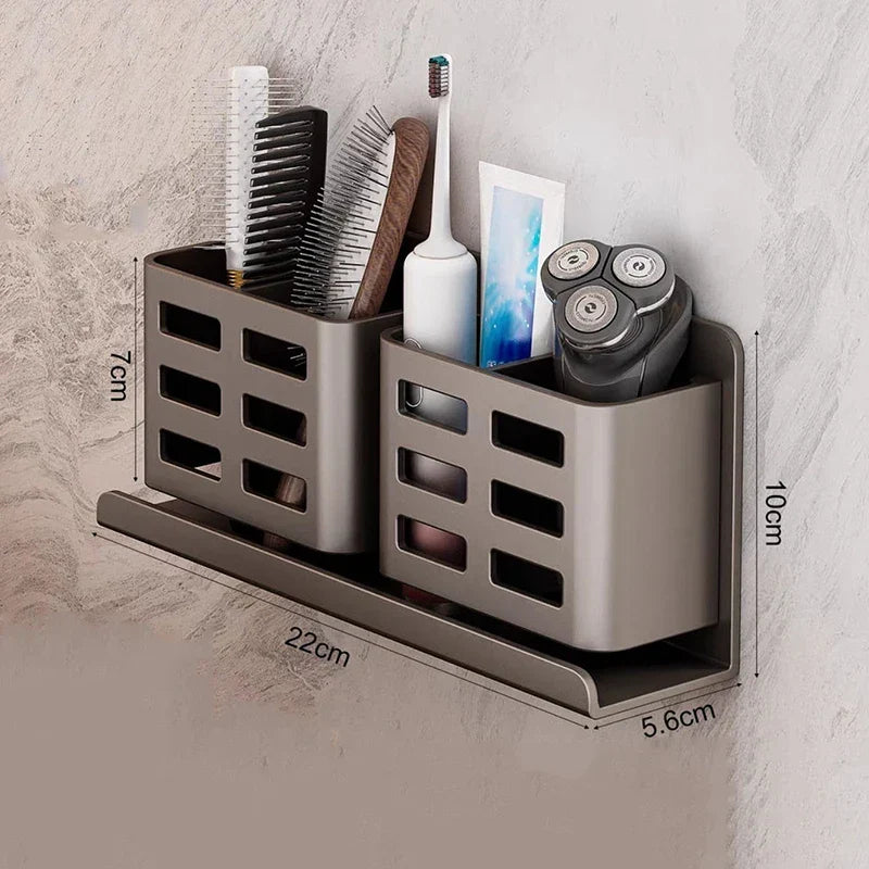 No-drill bathroom storage shelf shown in a modern setting