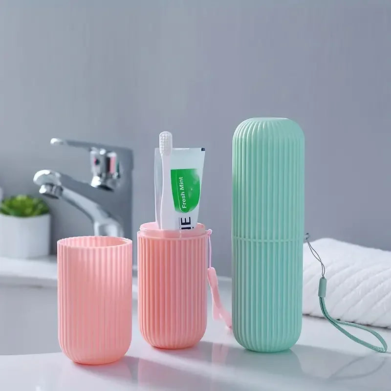 Compact travel case designed to organise toothbrush and tongue scraper