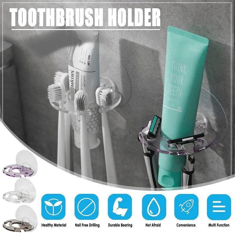Wall-mounted toothbrush and toothpaste holder in a bathroom