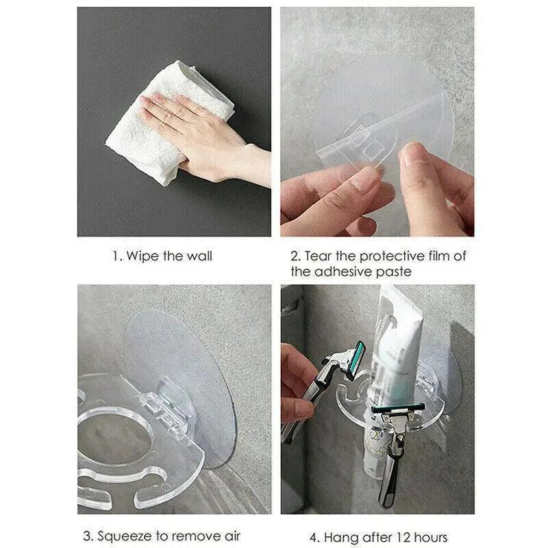 Bathroom holder storing toothbrushes and a tube of toothpaste