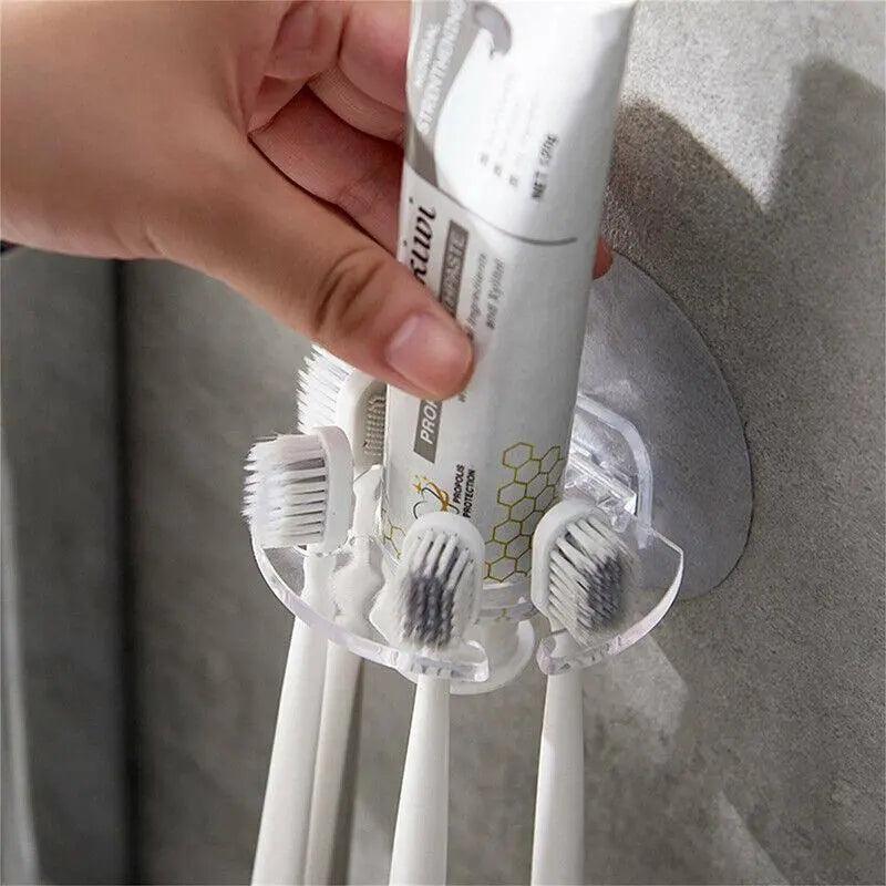 Toothpaste stored neatly in a wall-mounted bathroom organiser