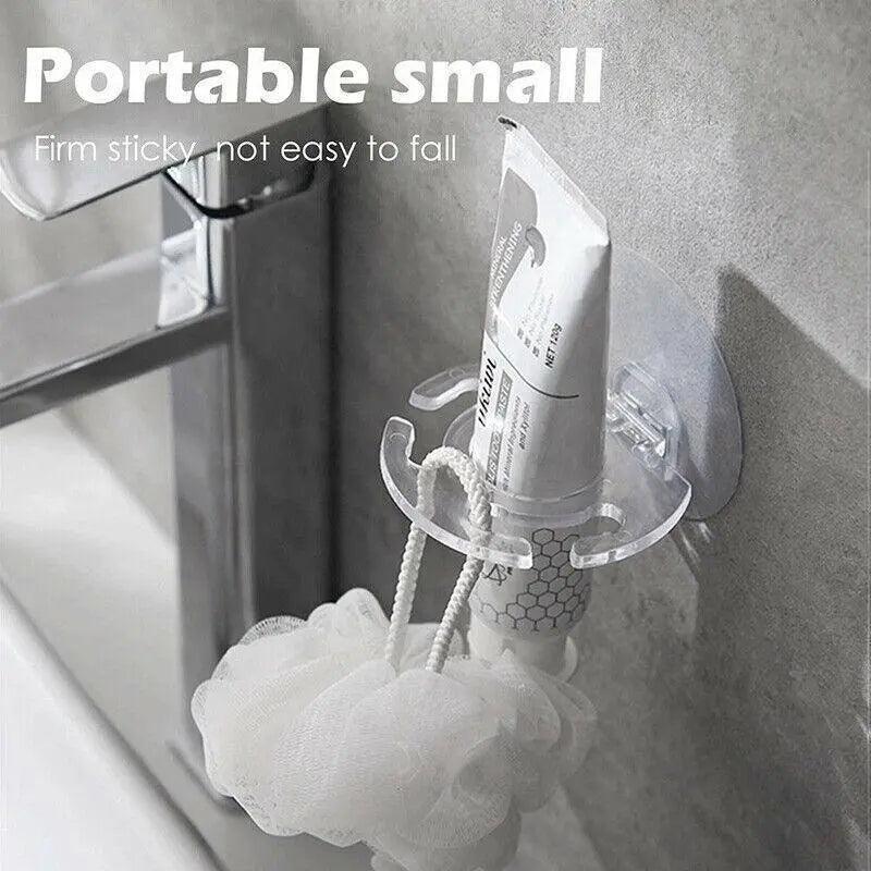 Space-saving wall-mounted holder beside a bathroom sink