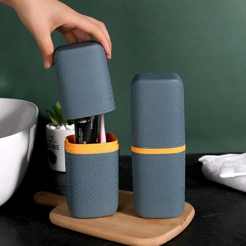 Closed portable toothbrush case ready for travel