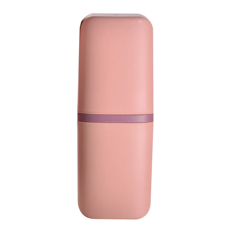 Travel toothbrush case with an integrated rinse cup for two toothbrushes