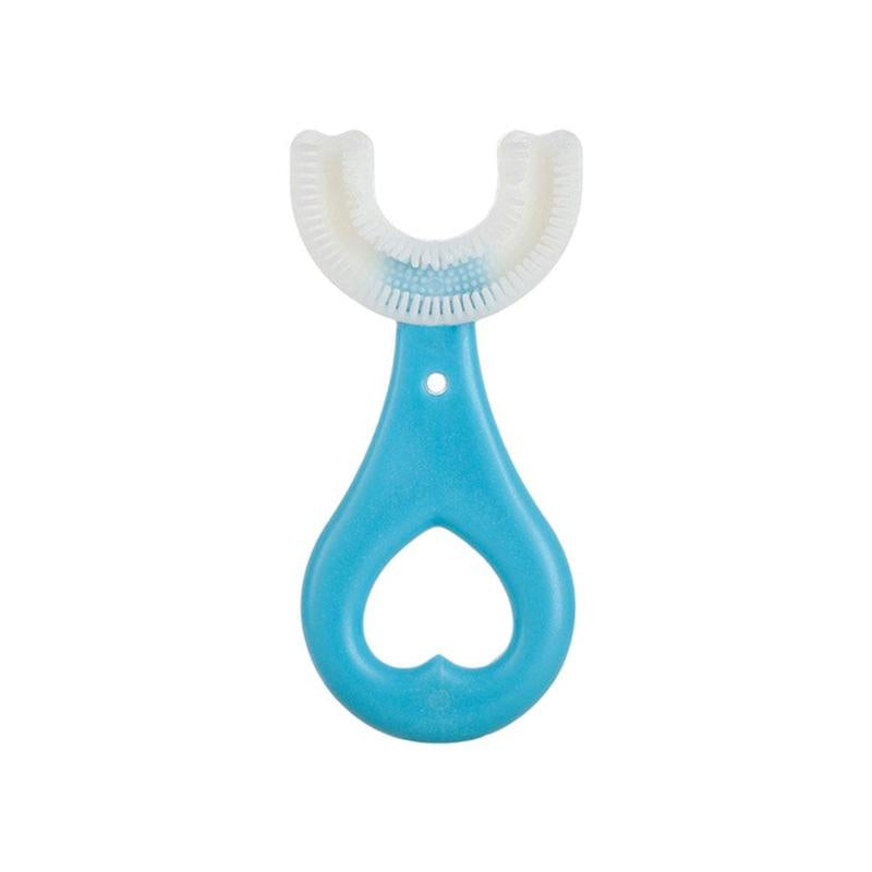 Angled view of a soft bristle toothbrush with a comfortable handle