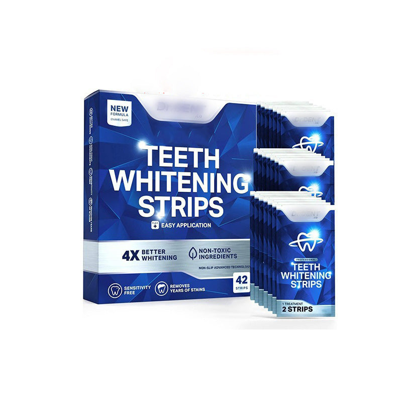 Teeth whitening strips presented for a simple oral care routine
