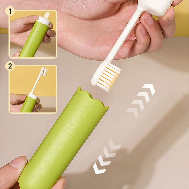 Open ventilated case displaying the foldable toothbrush