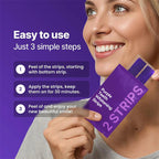 Whitening strips arranged beside the product packaging