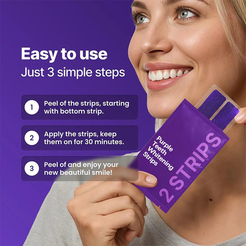 Whitening strips arranged beside the product packaging
