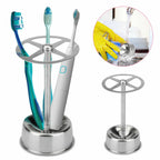 Stainless steel toothbrush holder designed to keep family toothbrushes neatly separated