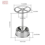 Front view of a stainless steel toothbrush holder with four open slots