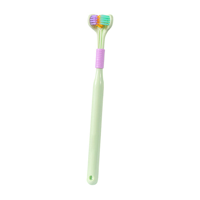 360-degree toothbrush handle and three-sided brush head